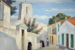 L'église des Portes, huile sur carton de Raphaël Drouart, 1ère moitié du XXe siècle