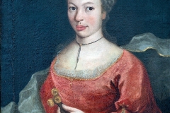Femme en robe rouge, huile sur toile XVIIIe siècle