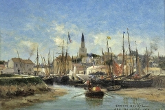 Le port d'Ars-en-Ré, huile sur bois de Gaston Roullet, peintre de la Marine, 1878