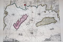 Insulae divi martini par Blaeu et Schenk, gravure aquarellée sur papier, 1658