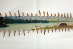 Paysage de Guyane, huile sur rostre de requin scie, anonyme, XXe siècle