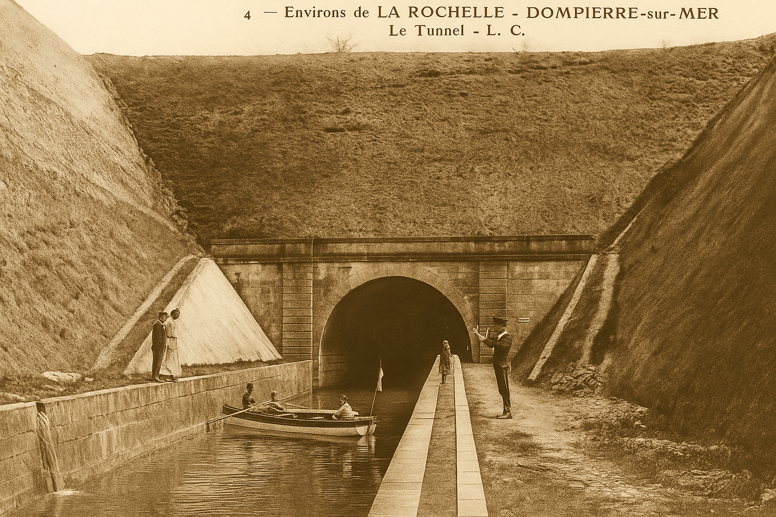 Le tunnel Saint-Léonard, ouvrage du canal Marans à La Rochelle carte postale de la fin XIXe .